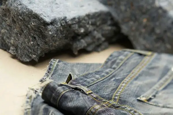 Dark jeans and fibers recycled and used as insulation