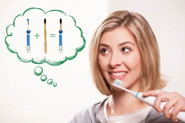woman imagining an electric bamboo toothbrush