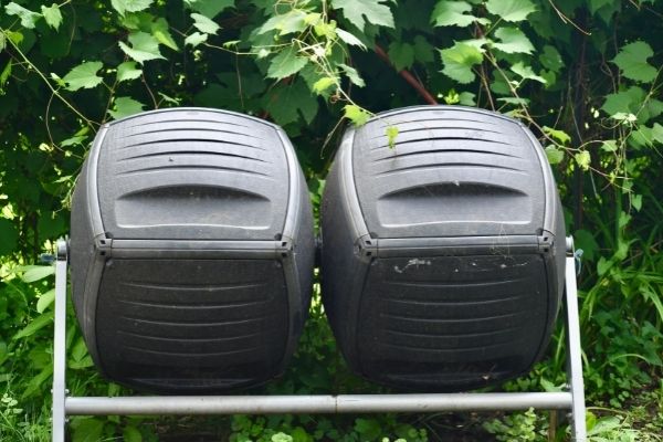 tumbling compost bin outdoors