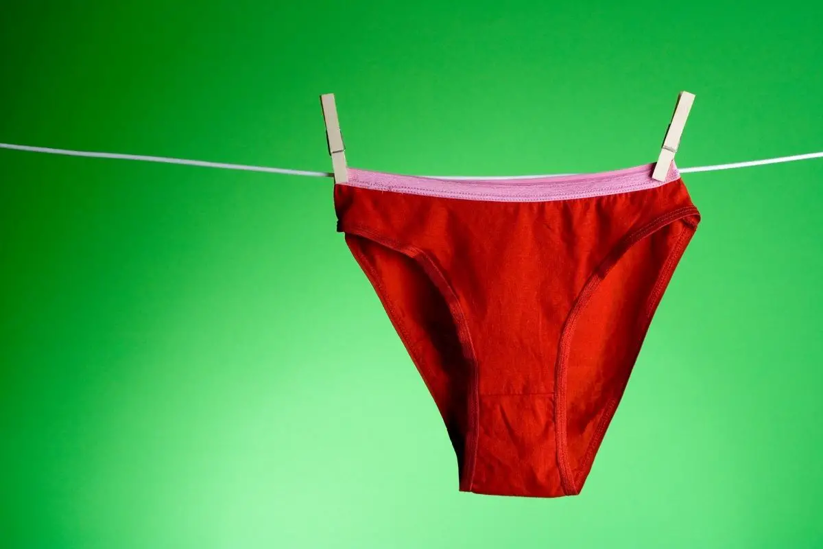 Red period underwear hanging