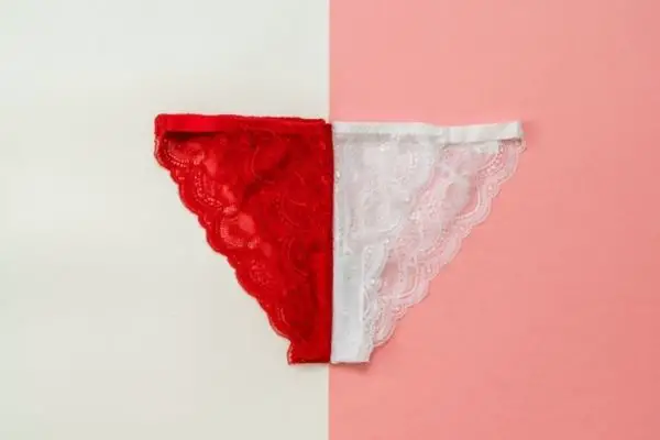 Red and white panties representing period stains