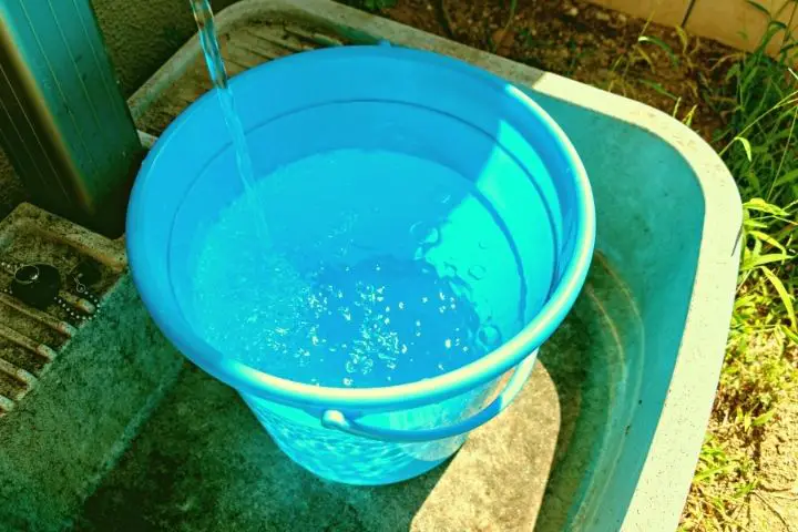 Blue Bucket Is Filled With Water