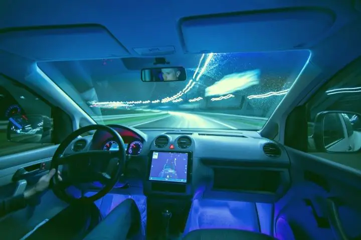 View Inside The Tesla During The Rain