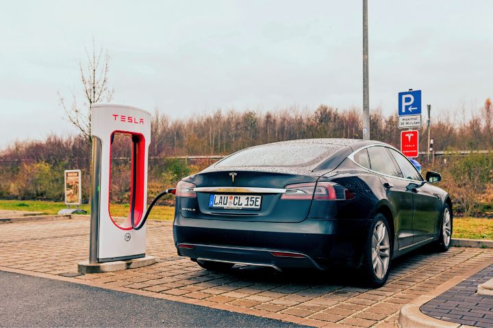 Model S Charging At A Tesla Supercharger Station