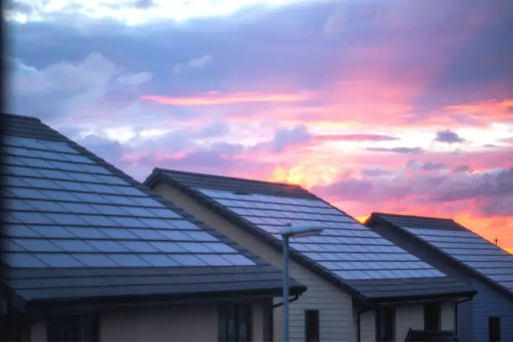Solar Panels At Sunset