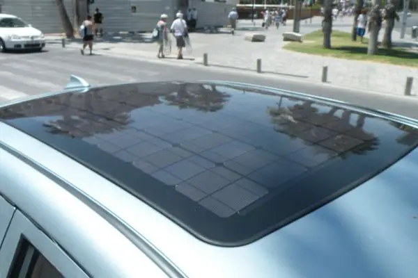 Solar Panels On Rooftop Of A Car