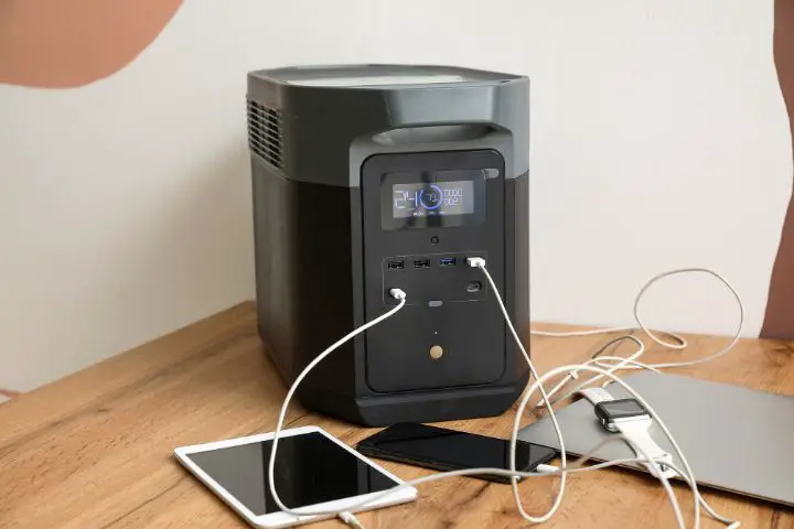 Portable Power Station Charging Gadgets Near Wall